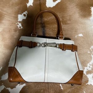 Coach Hampton White Brown Satchel Handbag